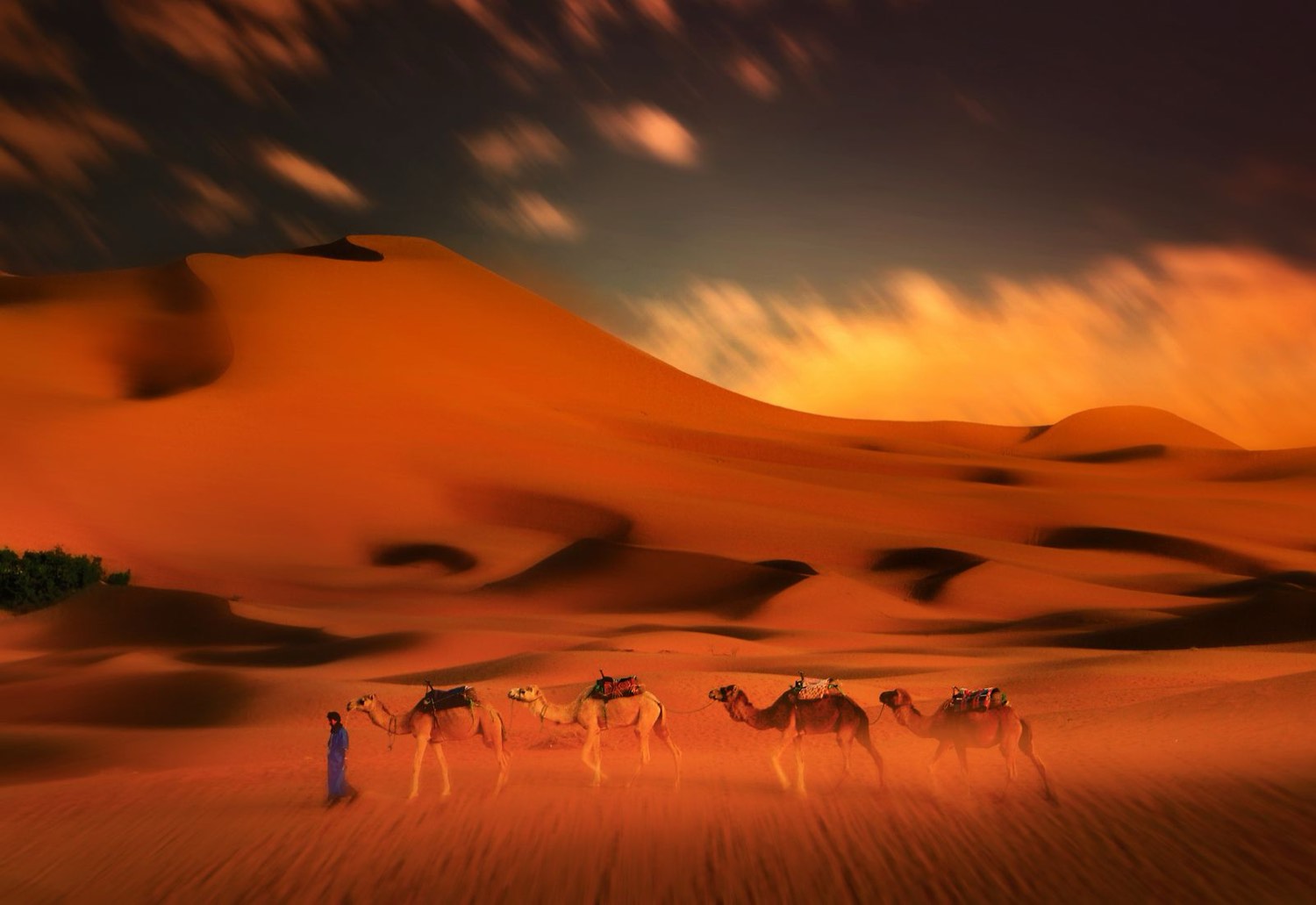 Bedouin camp · firelight and dunes at dusk