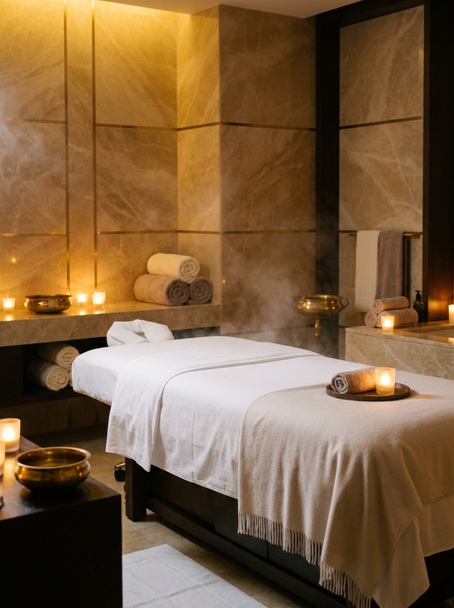 Massage room · linen, low light