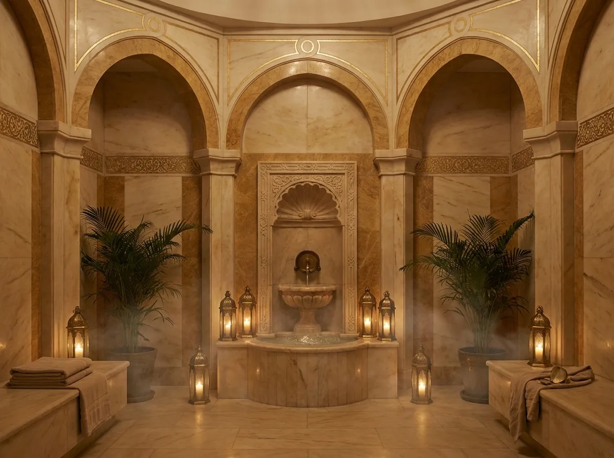 Marble interior · gold detailing