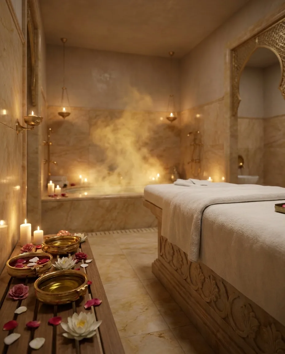 Cleopatra Spa · candlelit marble, warm oils & steam